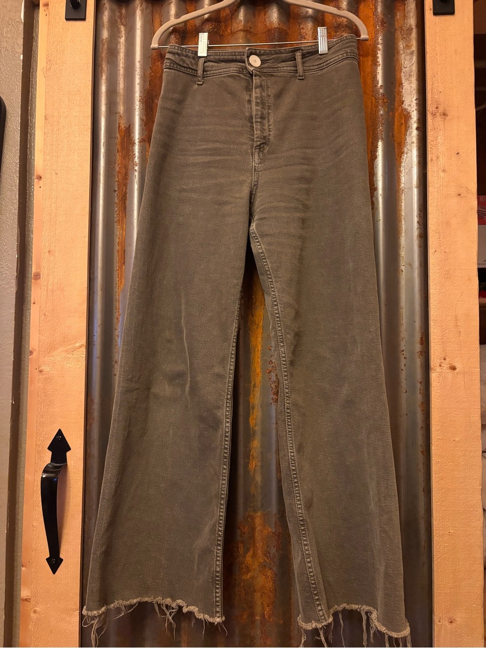 Zara Marine Jeans | Olive Green High-Waist Wide-Leg | Size: 4